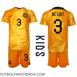 Países Bajos Matthijs de Ligt #3 Primera Equipación Niños Mundial 2022 Manga Corta (+ Pantalones cortos)